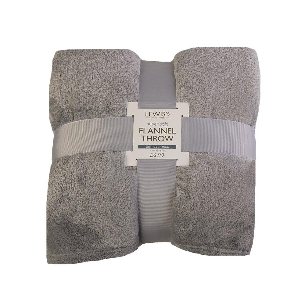 lewis's Plain Super Soft Flannel Throw - Charcoal