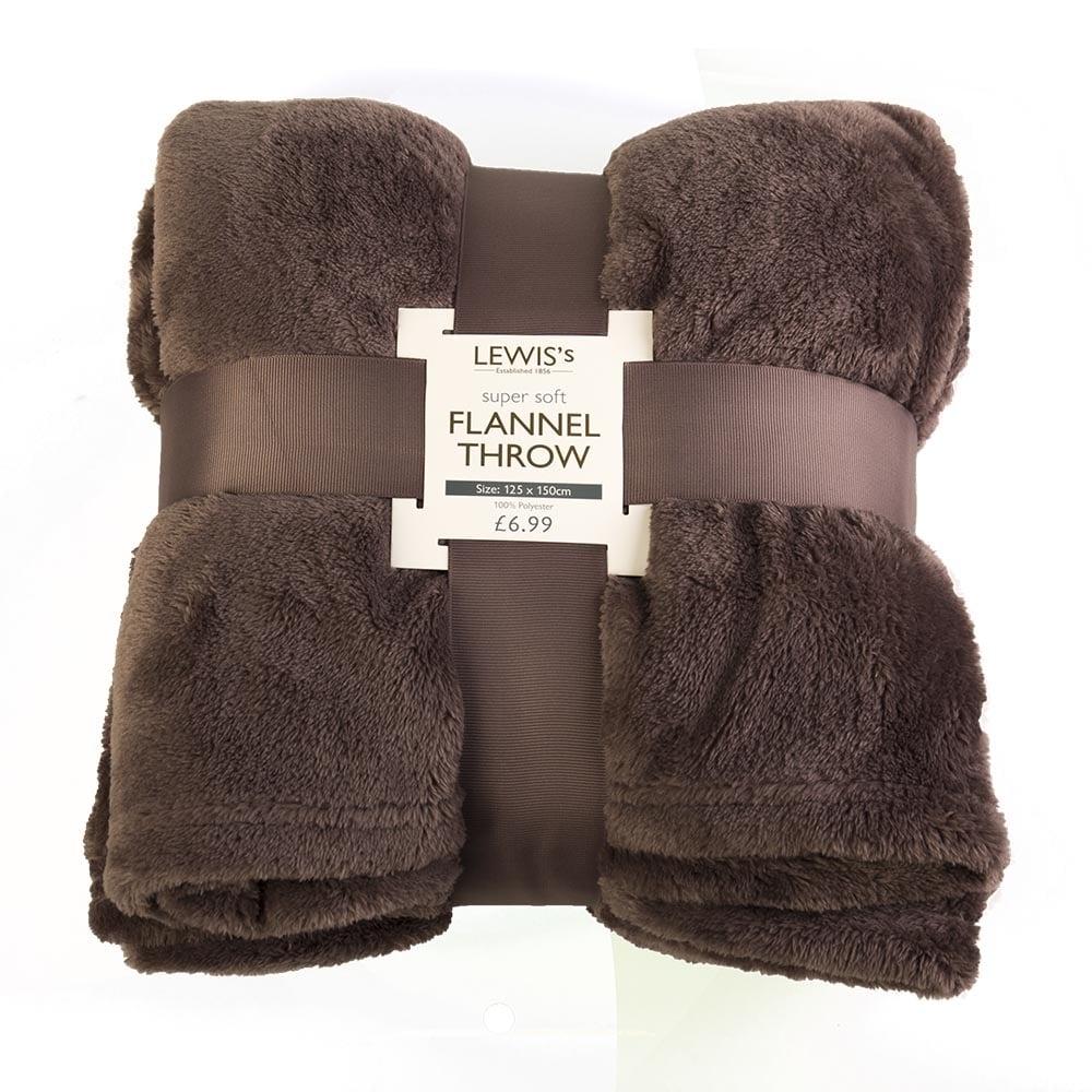 lewis's Plain Super Soft Flannel Throw - Chocolate