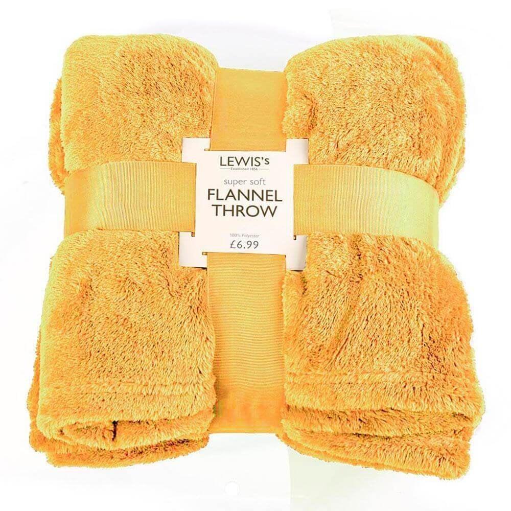 Lewis's Plain Super Soft Flannel Throw - Ochre