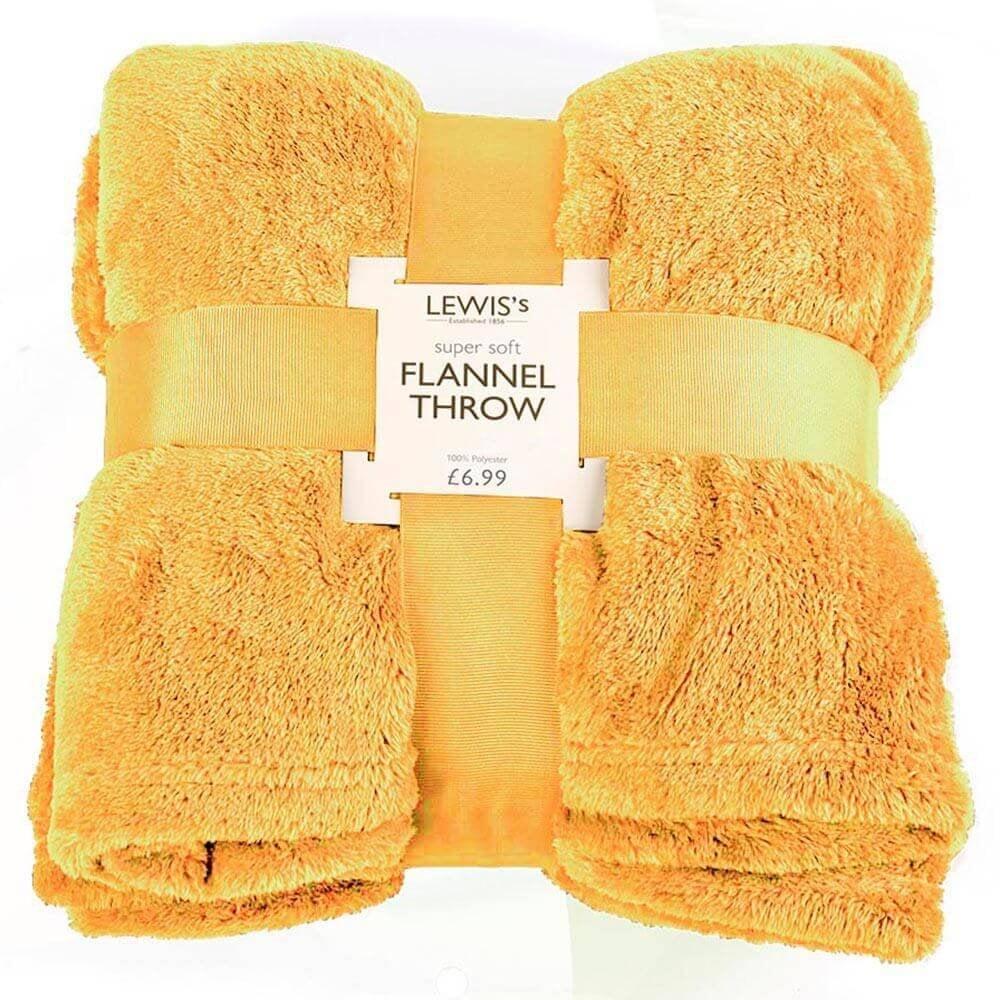 Lewis's Plain Super Soft Flannel Throw - Ochre