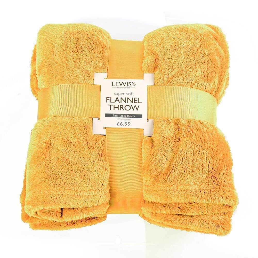 lewis's Plain Super Soft Flannel Throw - Ochre