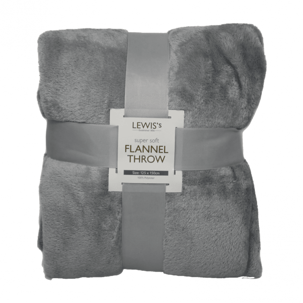 lewis's Plain Super Soft Flannel Throw - Silver