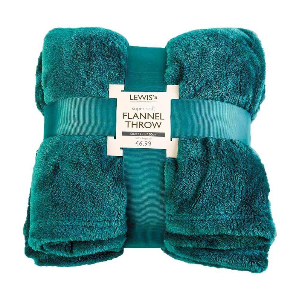 lewis's Plain Super Soft Flannel Throw - Teal