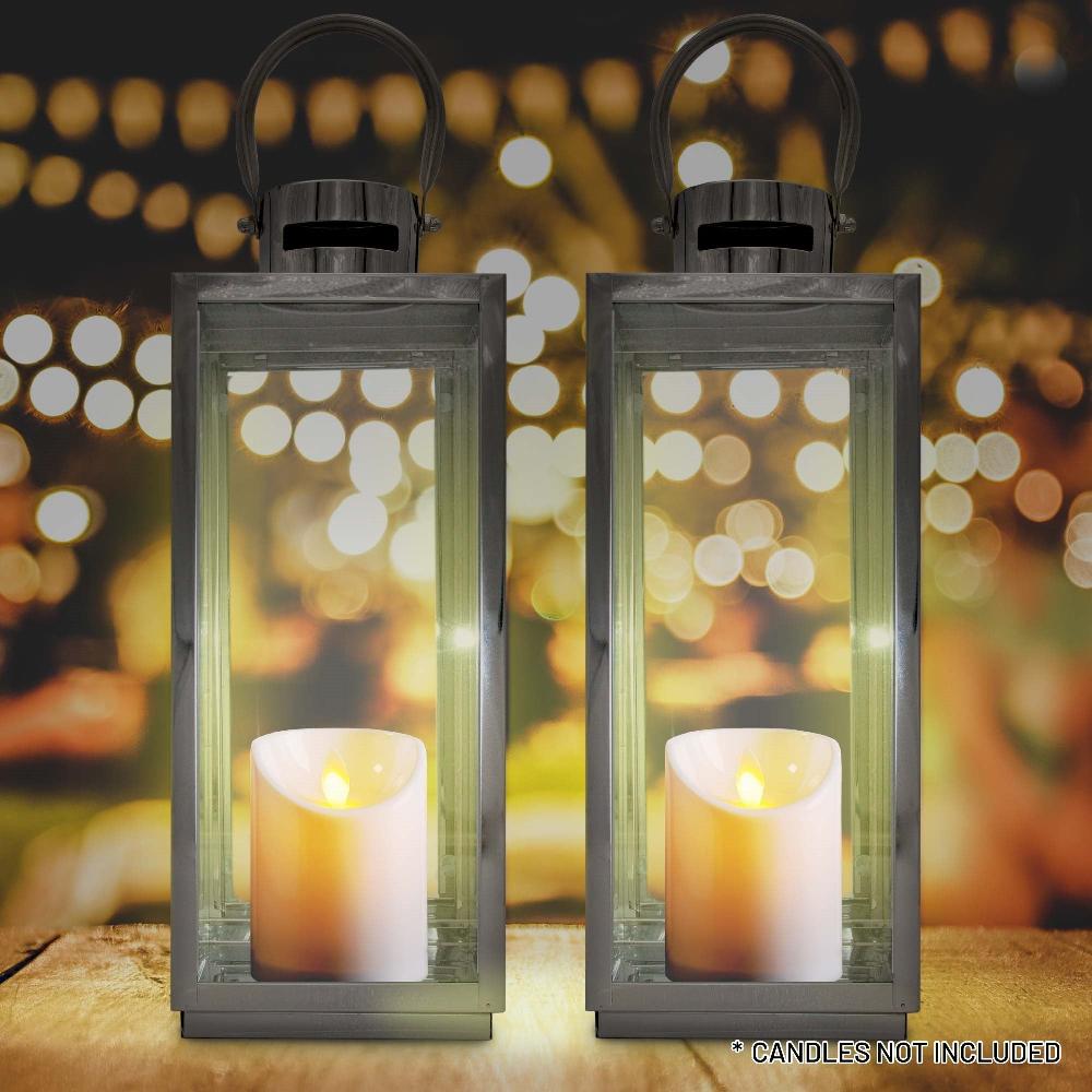 Lewis's Lewis's Rectangular Lanterns Candle Holders Set Of 2 Large- 17x16x41cm