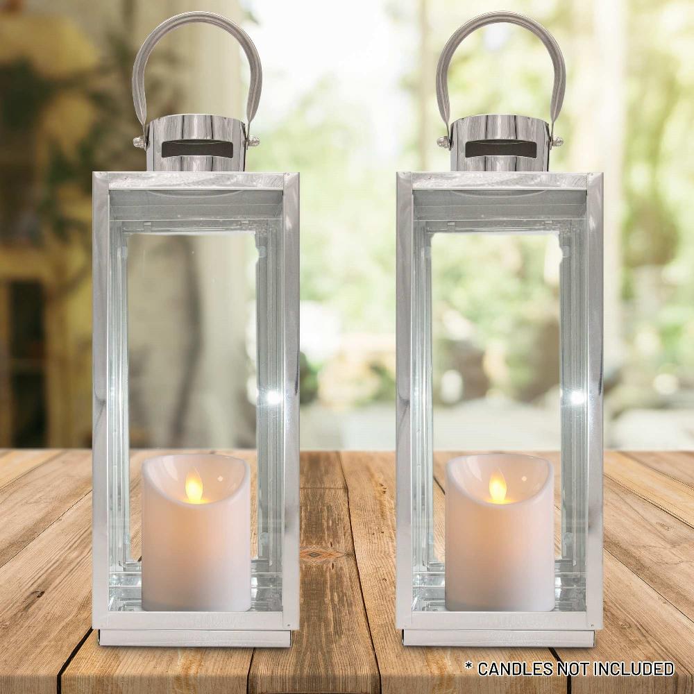 Lewis's Lewis's Rectangular Lanterns Candle Holders Set Of 2 Large- 17x16x41cm