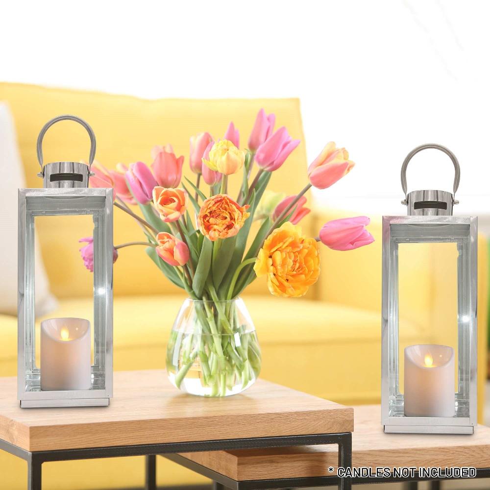 Lewis's Lewis's Rectangular Lanterns Candle Holders Set Of 2 Large- 17x16x41cm