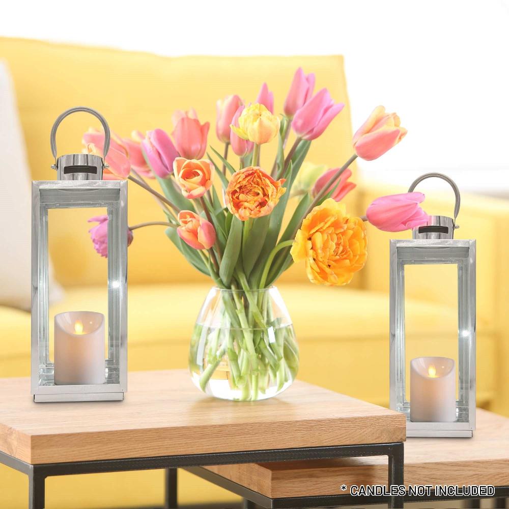 Lewis's Lewis's Rectangular Lanterns Candle Holders Set Of 2 Medium- 13x12x32cm