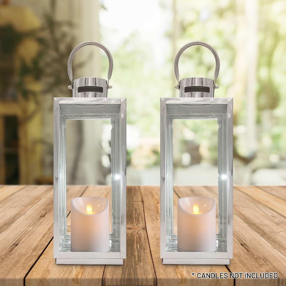 Lewis's Lewis's Rectangular Lanterns Candle Holders Set Of 2 Medium- 13x12x32cm