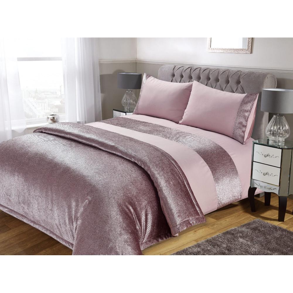 lewis's Sparkle Velvet Duvet Set -Blush