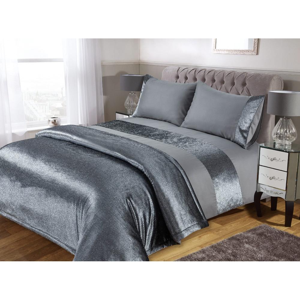lewis's Sparkle Velvet Duvet Set -Silver
