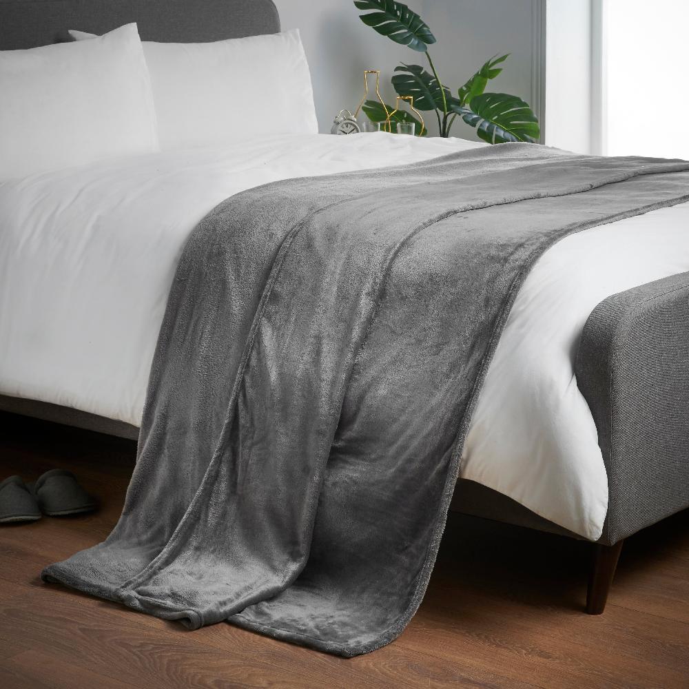 Lewis's Super Soft Flannel Throw - Charcoal