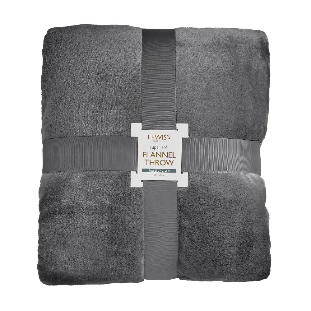 lewis's Super Soft Flannel Throw - Charcoal
