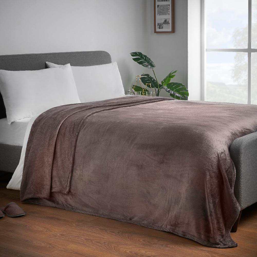 Lewis's Super Soft Flannel Throw - Mocha