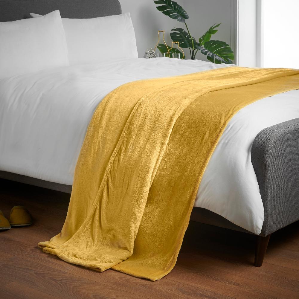 Lewis's Super Soft Flannel Throw - Mustard