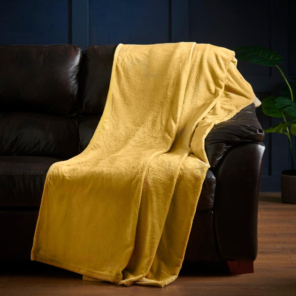 Lewis's Super Soft Flannel Throw - Mustard