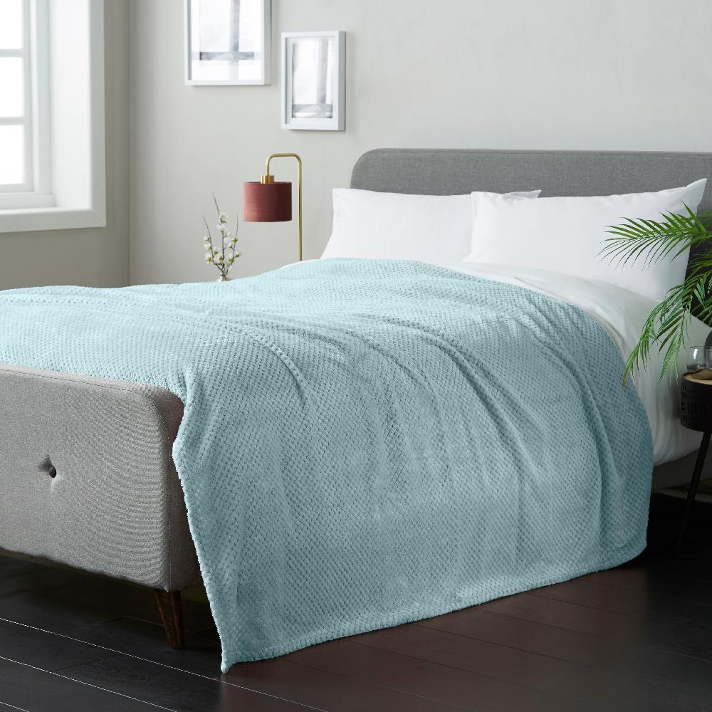 Lewis's Super Soft Waffle Throw - Duck Egg