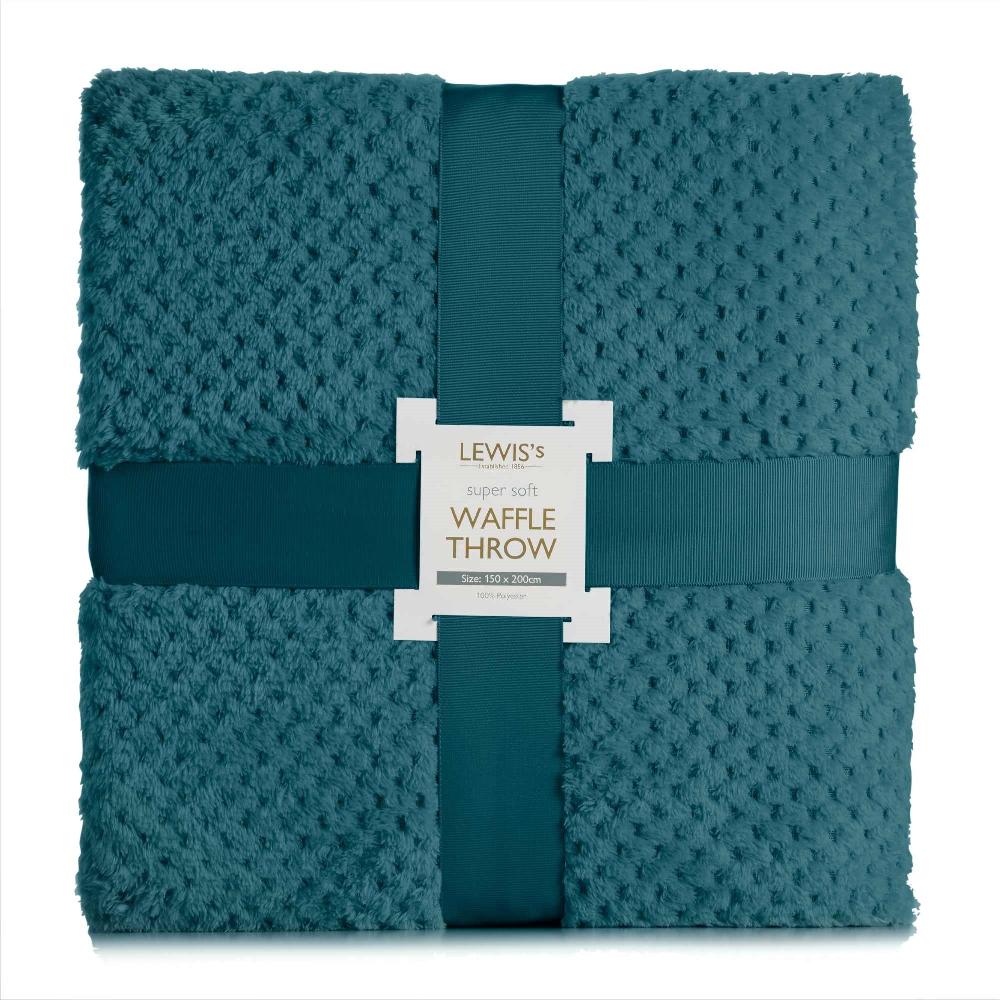 lewis's Super Soft Waffle Throw - Teal lewis's Super Soft Waffle Throw - Teal