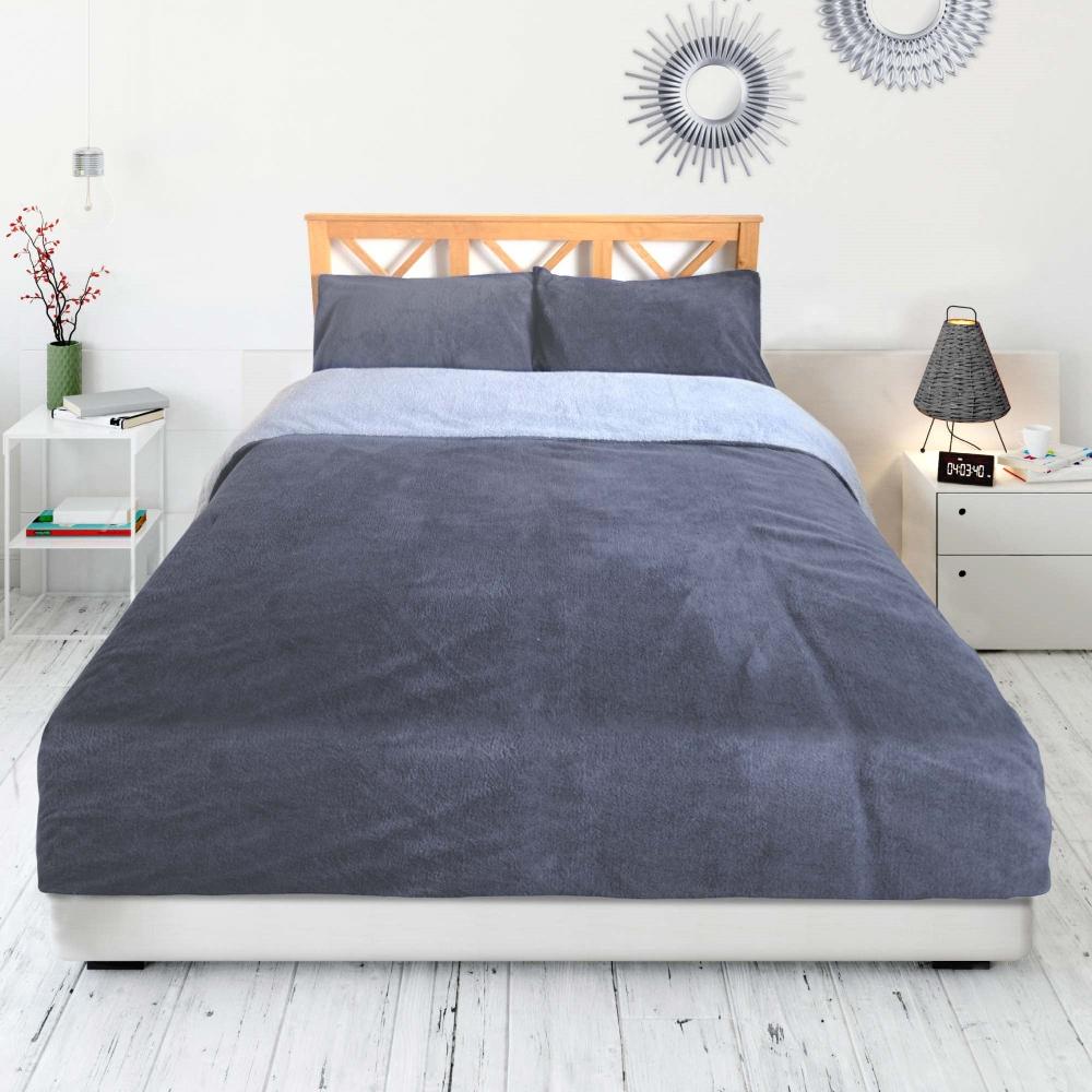 lewis's Teddy Reversible Duvet Set - Grey/Charcoal