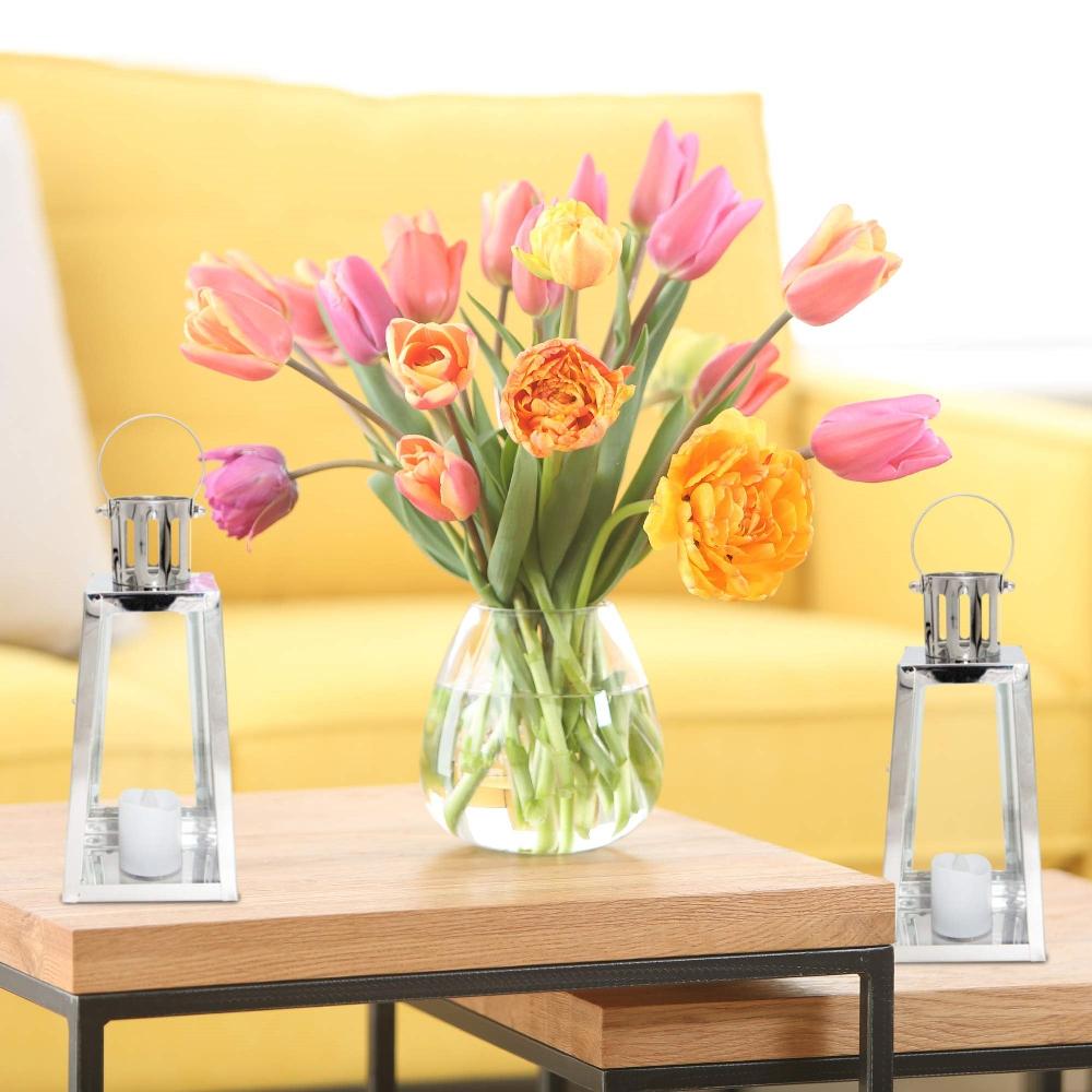 Lewis's Lewis's Triangular Lanterns Candle Holders With Candles Set Of 2 Medium - 10.5x10x12cm