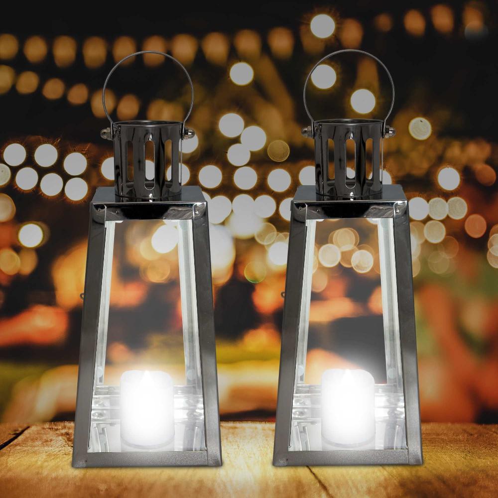 Lewis's Lewis's Triangular Lanterns Candle Holders With Candles Set Of 2 Medium - 10.5x10x12cm