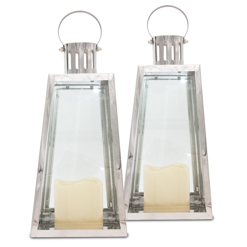lewis's Lewis's Triangular Lanterns Candle Holders with Candles Set of 2 Large- 14.5x13.5x28.5cm
