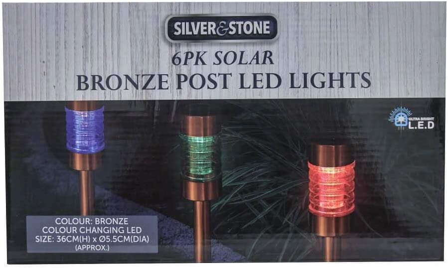 Lewis's Silver & Stone Solar Powered Bronze Copper Post Lights Pack Of 6 With Colour Changing LEDs
