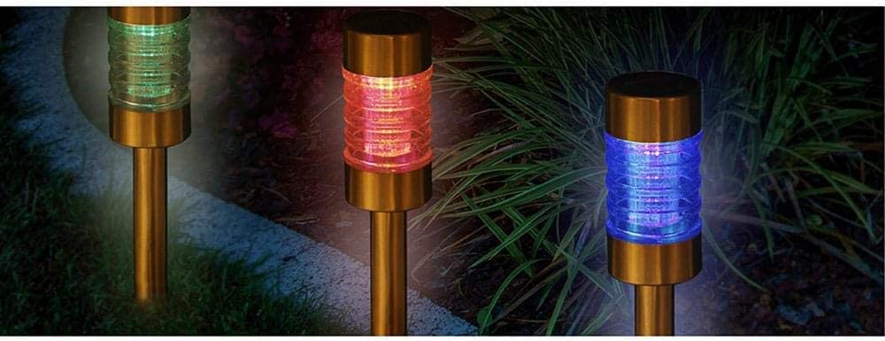 Lewis's Silver & Stone Solar Powered Bronze Copper Post Lights Pack Of 6 With Colour Changing LEDs