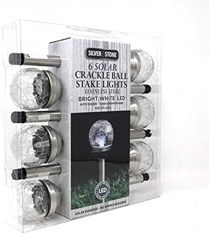Lewis's Silver & Stone Solar Powered Crackle Ball Stake Light Pack Of 6 With White LEDs