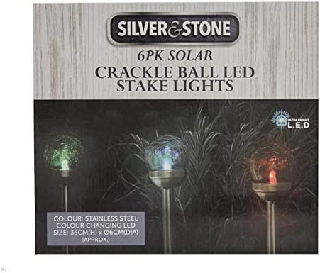 Lewis's Silver & Stone Solar Powered Crackle Ball Stakes Pack Of 6 Colour Changing