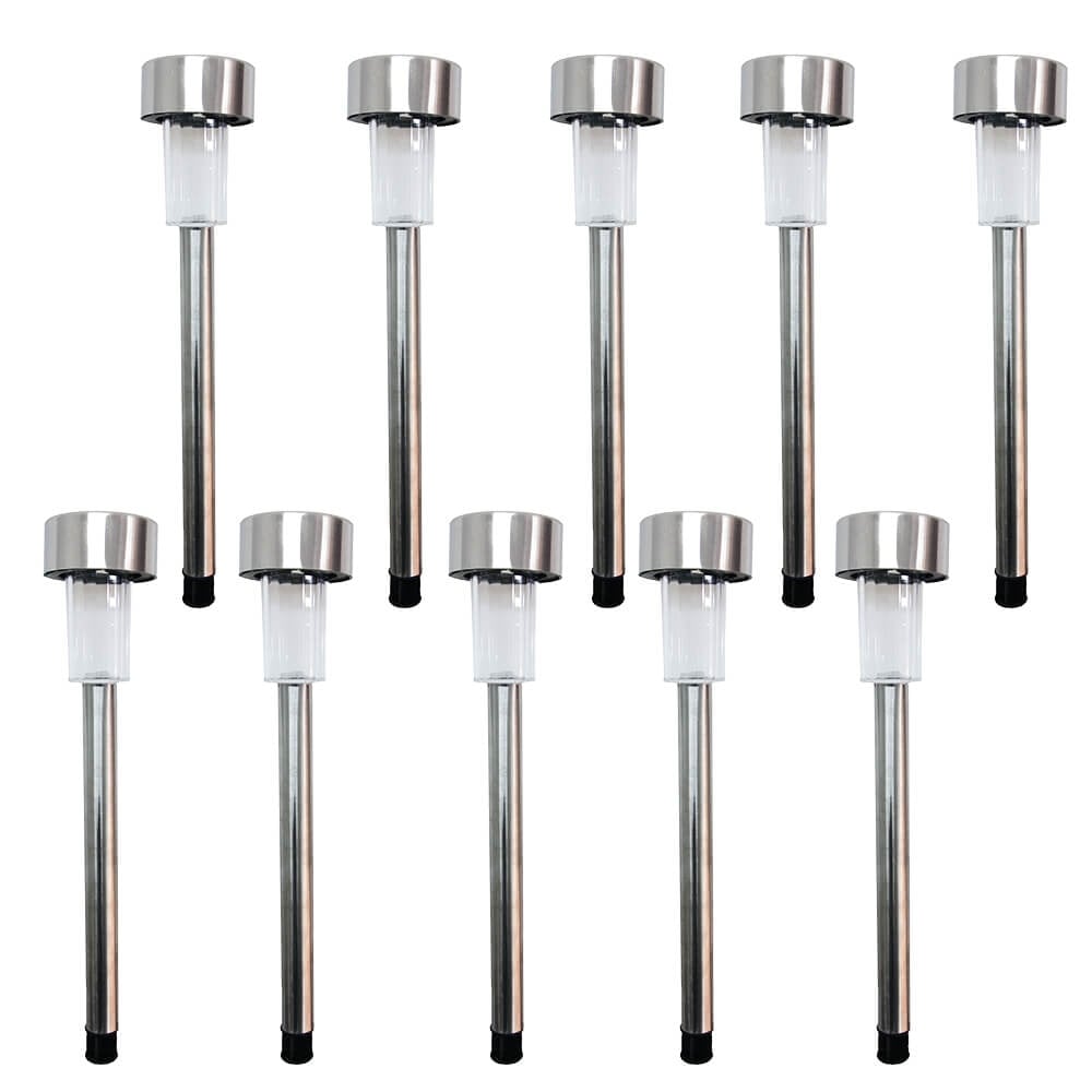 lewis's Silver & Stone Solar Powered Stainless Steel Silver Stake Lights Pack Of 10 with White LEDs