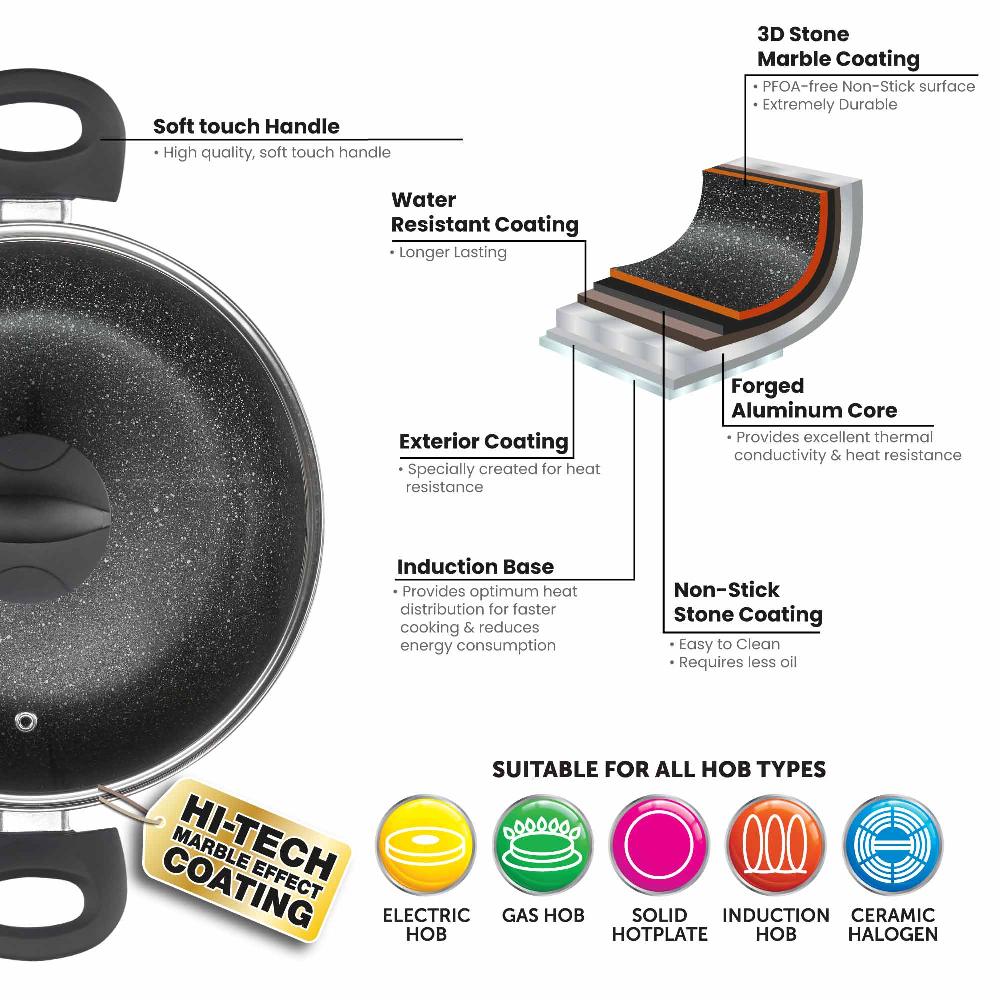 Lewis's Sovereign Stone 24cm Scratch Resistant Easy Clean Non Stick Stockpot & Lid