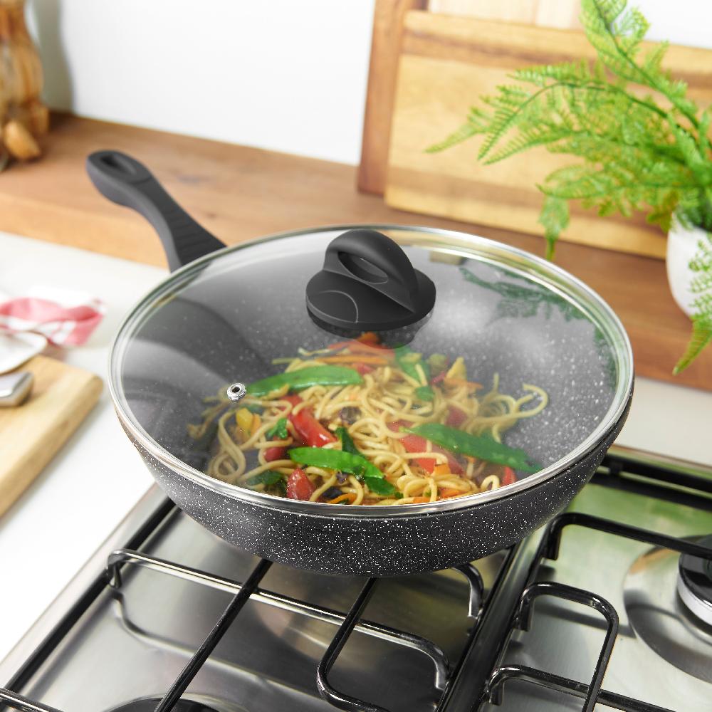 Lewis's Sovereign Stone 28cm Scratch Resistant Easy Clean Non Stick Wok & Lid All Hobs
