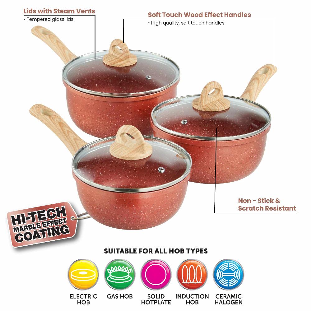 Lewis's Sovereign Stone Copper 3 Piece Pan Set With Soft Touch Handle Home Kitchen