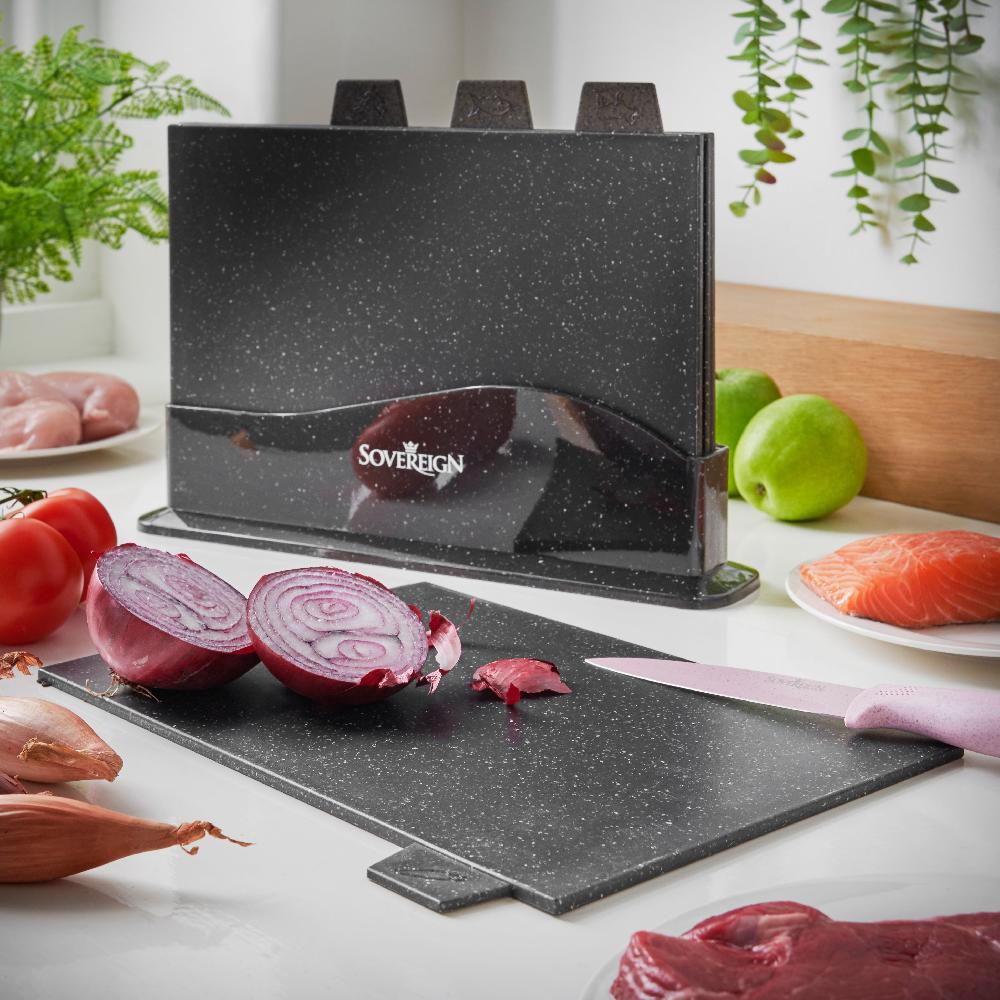 Lewis's Sovereign Stone Index Chopping Board Set With Holder