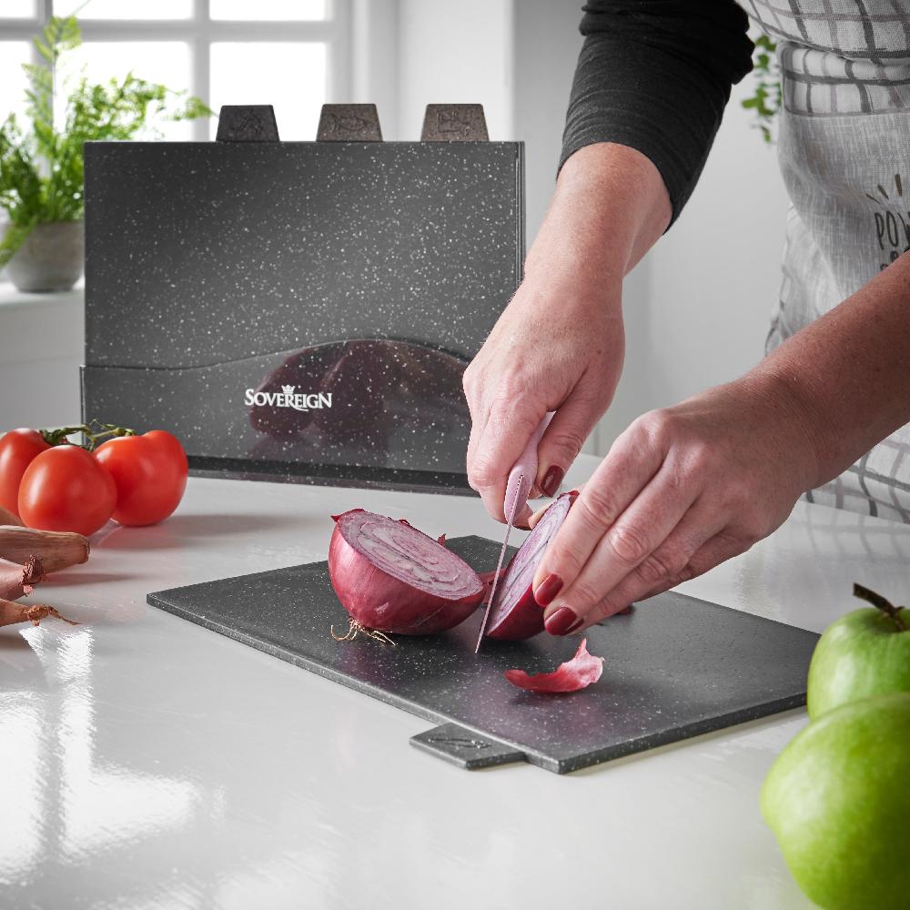 Lewis's Sovereign Stone Index Chopping Board Set With Holder