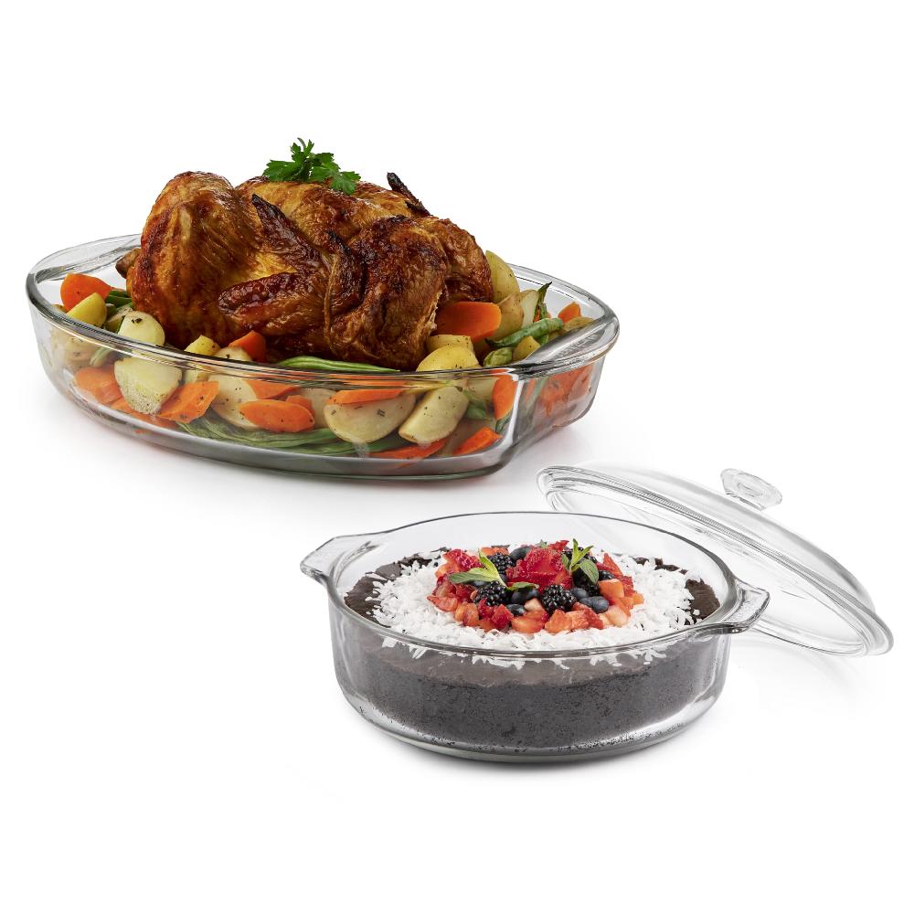 libbey Libbey Baker's Basics 2 Piece Glass Casserole Baking Dish Set with 1 Glass Cover