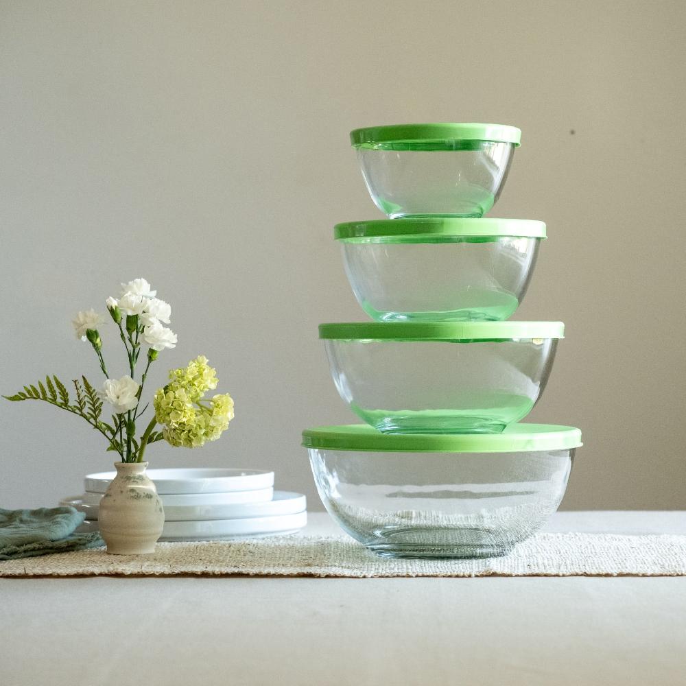 Libbey Libbey Baker's Basics 4 Piece Glass Mixing Bowl Set With Plastic Lids Multi Size