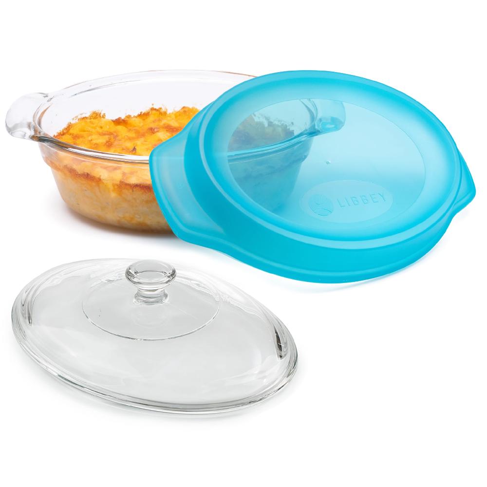 libbey Libbey Baker’s Premium 2 Quart Oval Glass Casserole Dish with Glass Lid and Plastic Storage Lid Stackable Bakeware with GreatGrip Handles