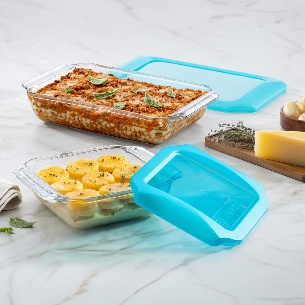 Libbey Libbey Baker’s Premium 5 Piece Glass Bakeware Set Includes 10x14 9x13 With Lid And 8x8 With Lid Stackable With GreatGrip™ Handles