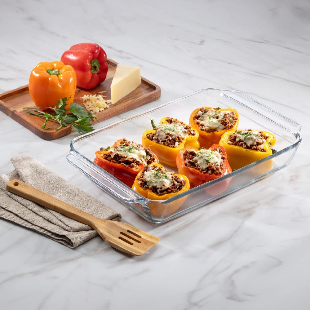 Libbey Libbey Baker’s Premium 5 Piece Glass Bakeware Set Includes 10x14 9x13 With Lid And 8x8 With Lid Stackable With GreatGrip™ Handles