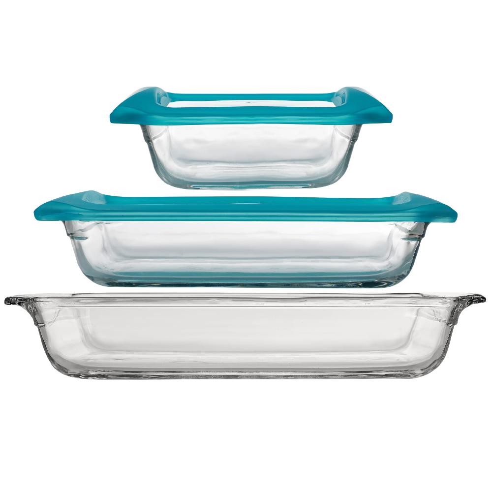 libbey Libbey Baker’s Premium 5 Piece Glass Bakeware Set Includes 10x14 9x13 with Lid and 8x8 with Lid Stackable with GreatGrip™ Handles