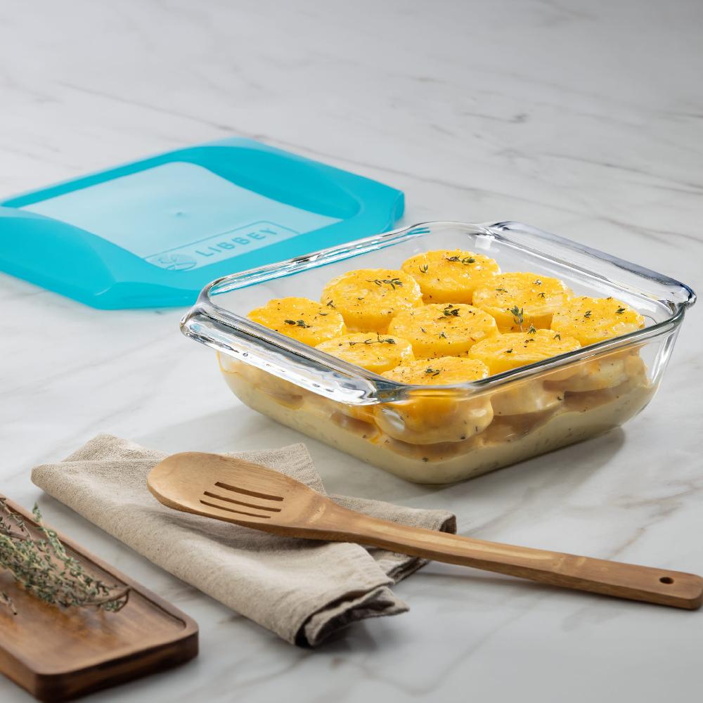 Libbey Libbey Baker’s Premium 8x8 Inch Glass Baking Dish Set Of 2 With Lids Stackable Bakeware With GreatGrip Handles Durable Covered Square Dishes