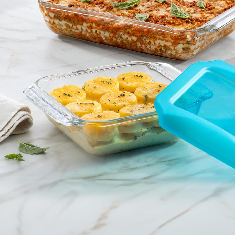 Libbey Libbey Baker’s Premium 8x8 Inch Glass Baking Dish Set Of 2 With Lids Stackable Bakeware With GreatGrip Handles Durable Covered Square Dishes