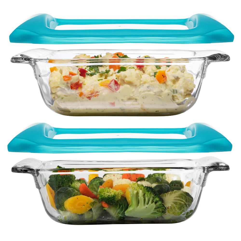 libbey Libbey Baker’s Premium 8x8 Inch Glass Baking Dish Set of 2 with Lids Stackable Bakeware with GreatGrip Handles Durable Covered Square Dishes