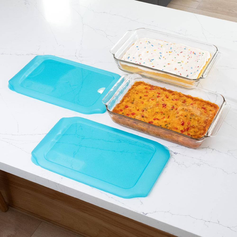 Libbey Libbey Baker’s Premium 9x13 Rectangle Glass Baking Dish Set Of 2 With Lids Stackable Bakeware With GreatGrip Handles And Plastic Covers