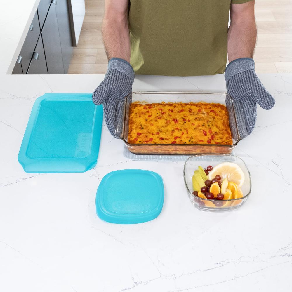 Libbey Libbey Baker’s Premium Bake & Store 4 Piece Glass Set With 9x13 Baking Dish And 6 Cup Storage Container With Blue Plastic Lids