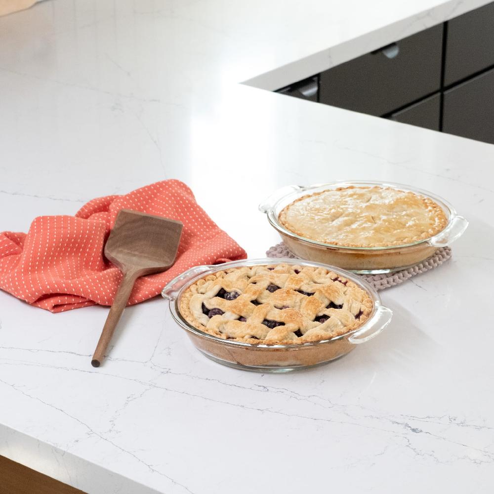 Libbey Libbey Baker’s Premium Glass Pie Dish Set Of 2 With Lids 9 Inch Round Baking Dishes Stackable Bakeware With GreatGrip Handles Durable Covered Pie Plates