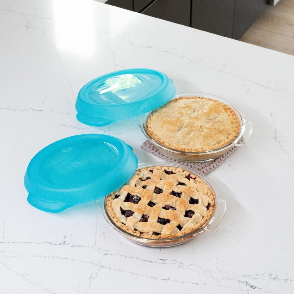 Libbey Libbey Baker’s Premium Glass Pie Dish Set Of 2 With Lids 9 Inch Round Baking Dishes Stackable Bakeware With GreatGrip Handles Durable Covered Pie Plates