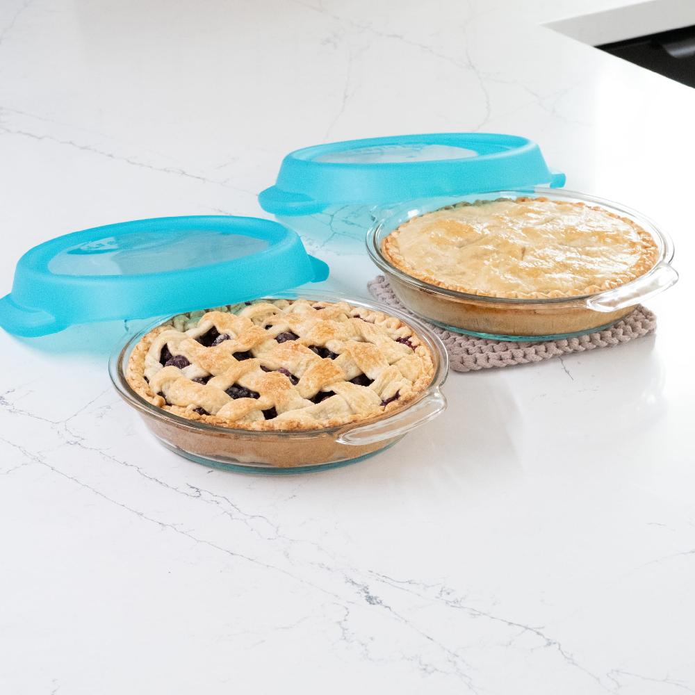 Libbey Libbey Baker’s Premium Glass Pie Dish Set Of 2 With Lids 9 Inch Round Baking Dishes Stackable Bakeware With GreatGrip Handles Durable Covered Pie Plates