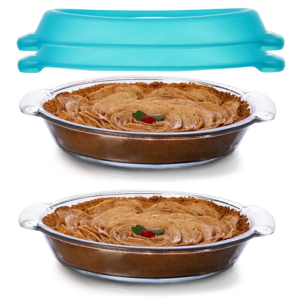 libbey Libbey Baker’s Premium Glass Pie Dish Set of 2 with Lids 9 Inch Round Baking Dishes Stackable Bakeware with GreatGrip Handles Durable Covered Pie Plates